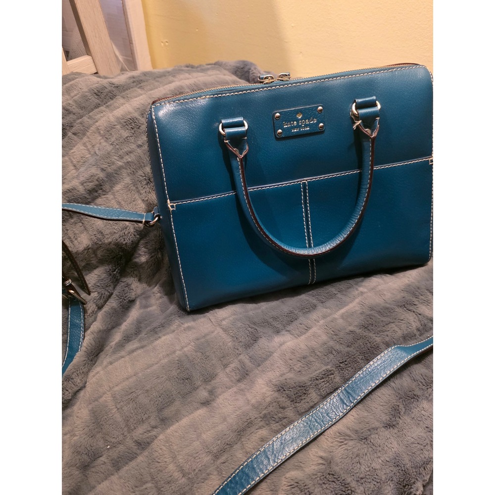 Kate Spade New York Teal Leather Satchel Crossbody Bag Polka Dot Lining
